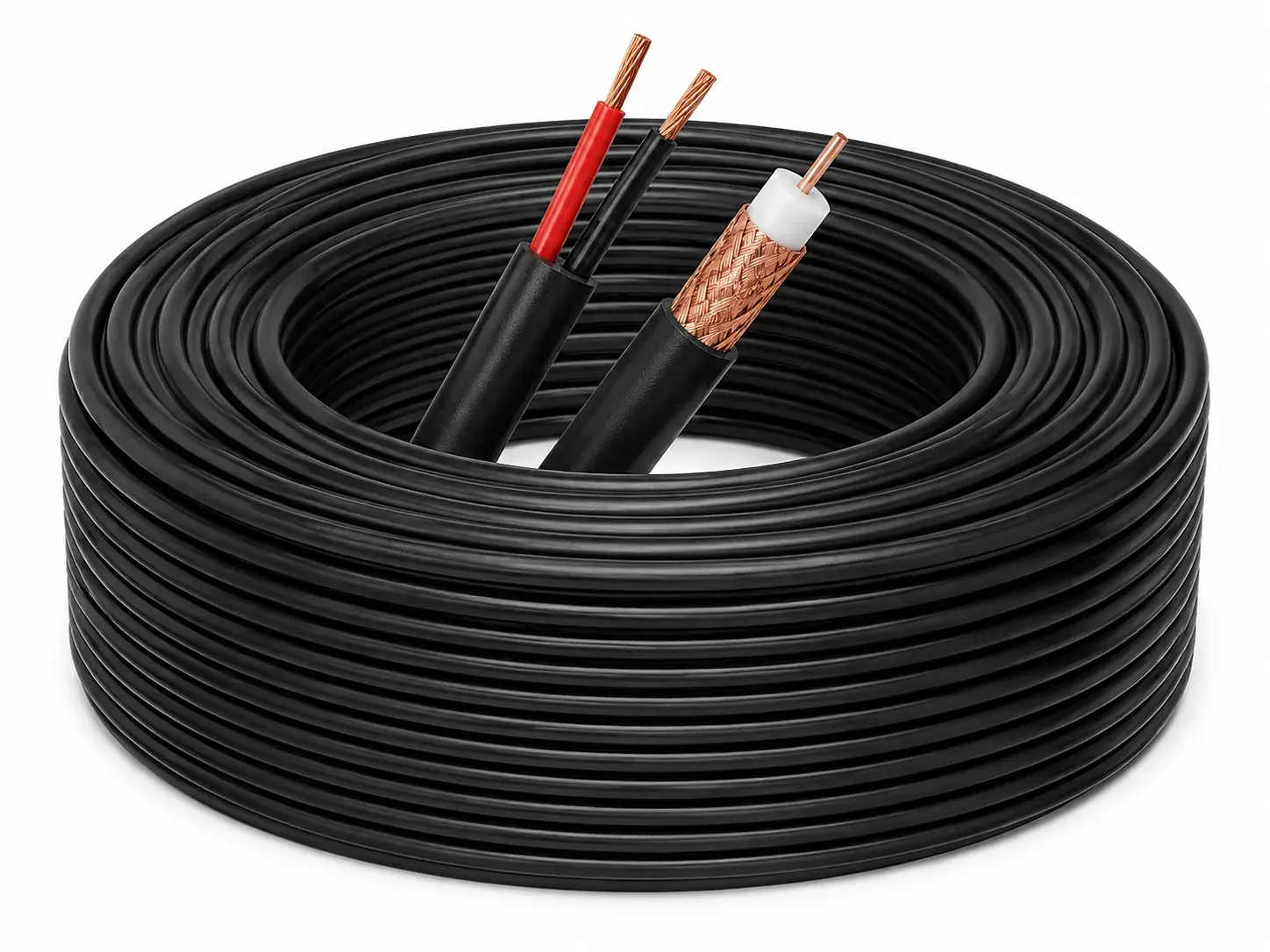 ساختار کابل کواکسیال ترکیبی دبل فویل اوت دور Rg59 08/144 (awg 2*16)