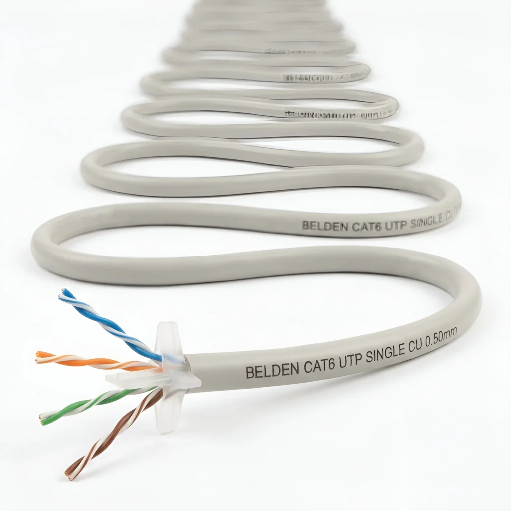 کابل شبکه تمام مس سینگل شده طرح تست بلدن Cat6 Utp 0.50